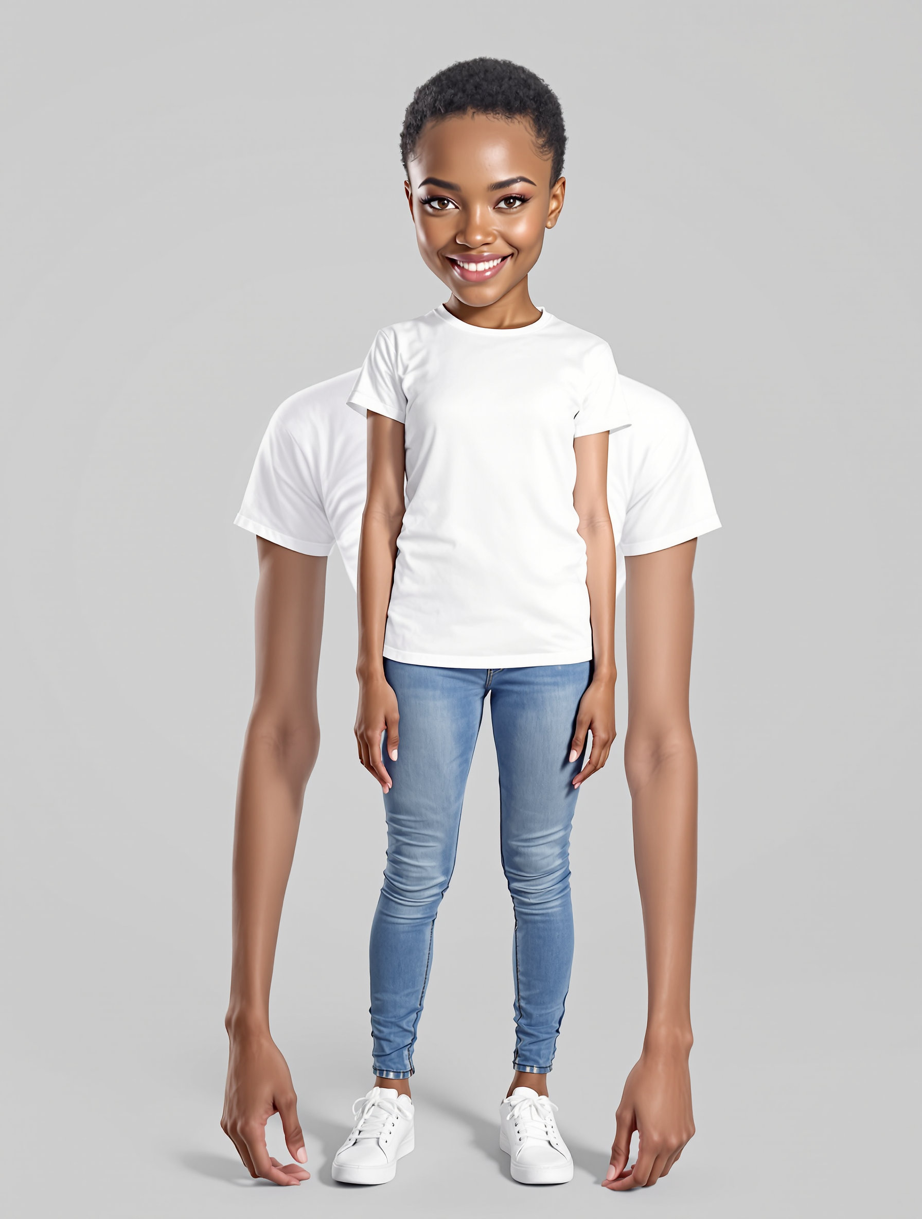 Person in white t-shirt and blue jeans with white sneakers