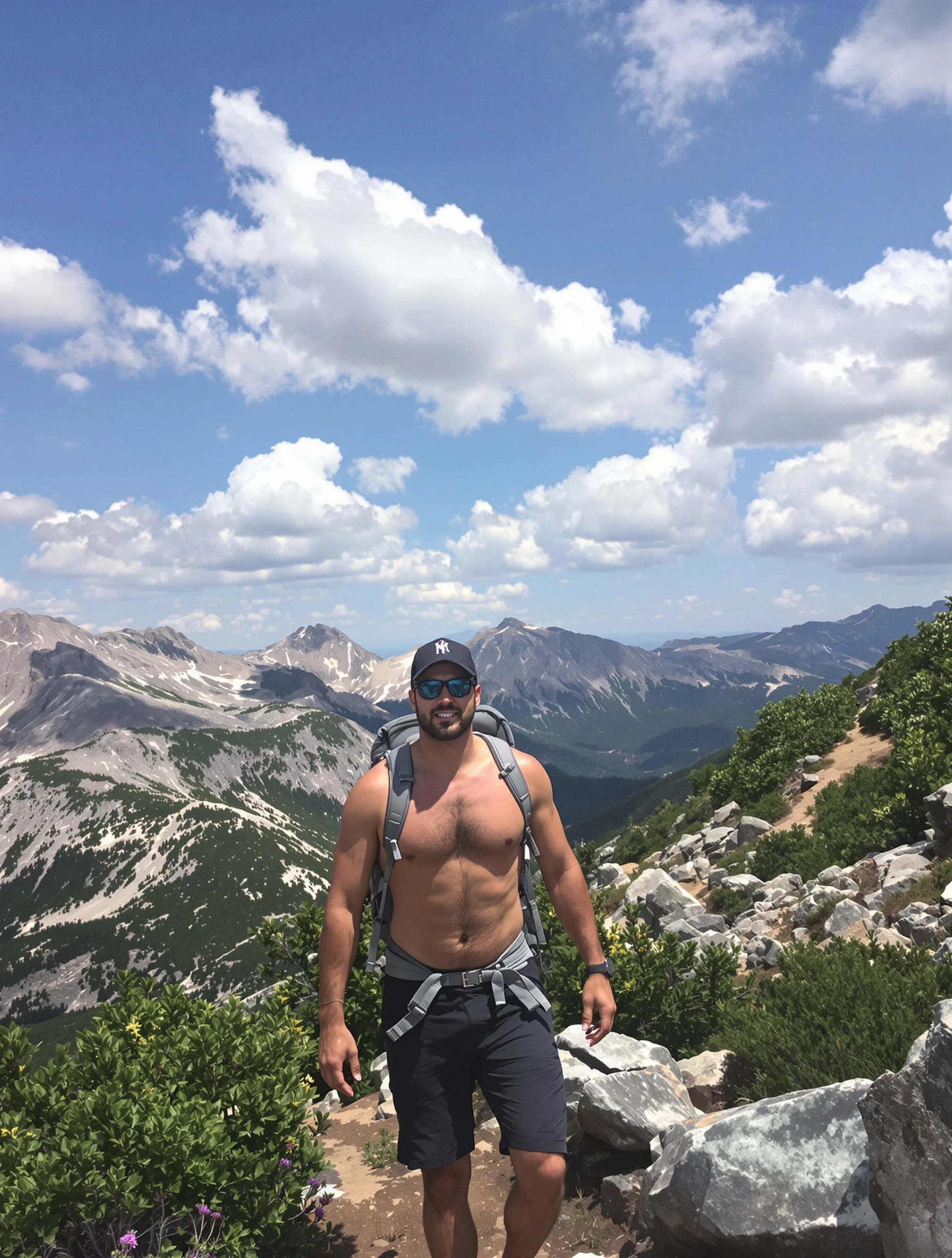 Adventurous man hiking a mount
