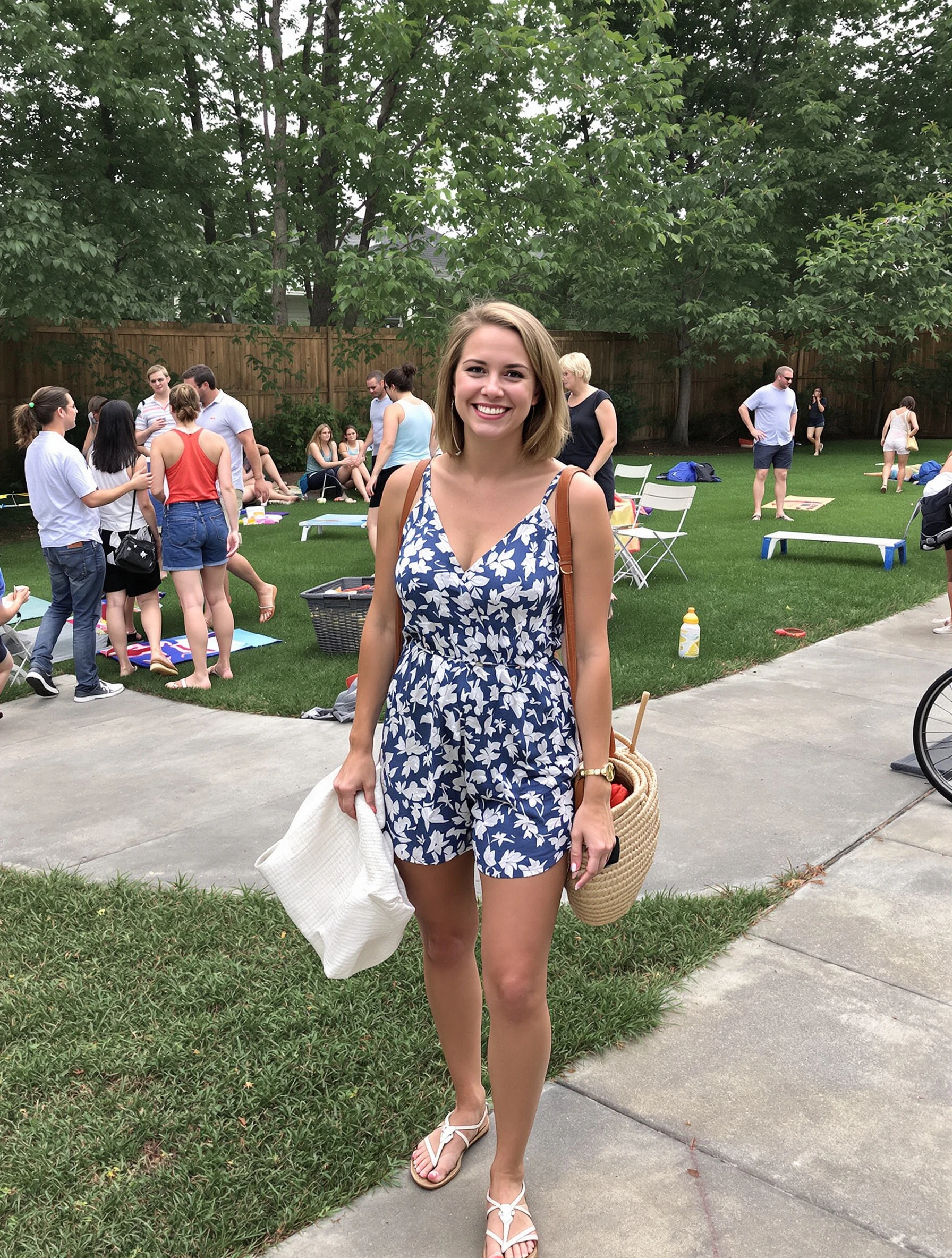 Woman at backyard barbecue gat