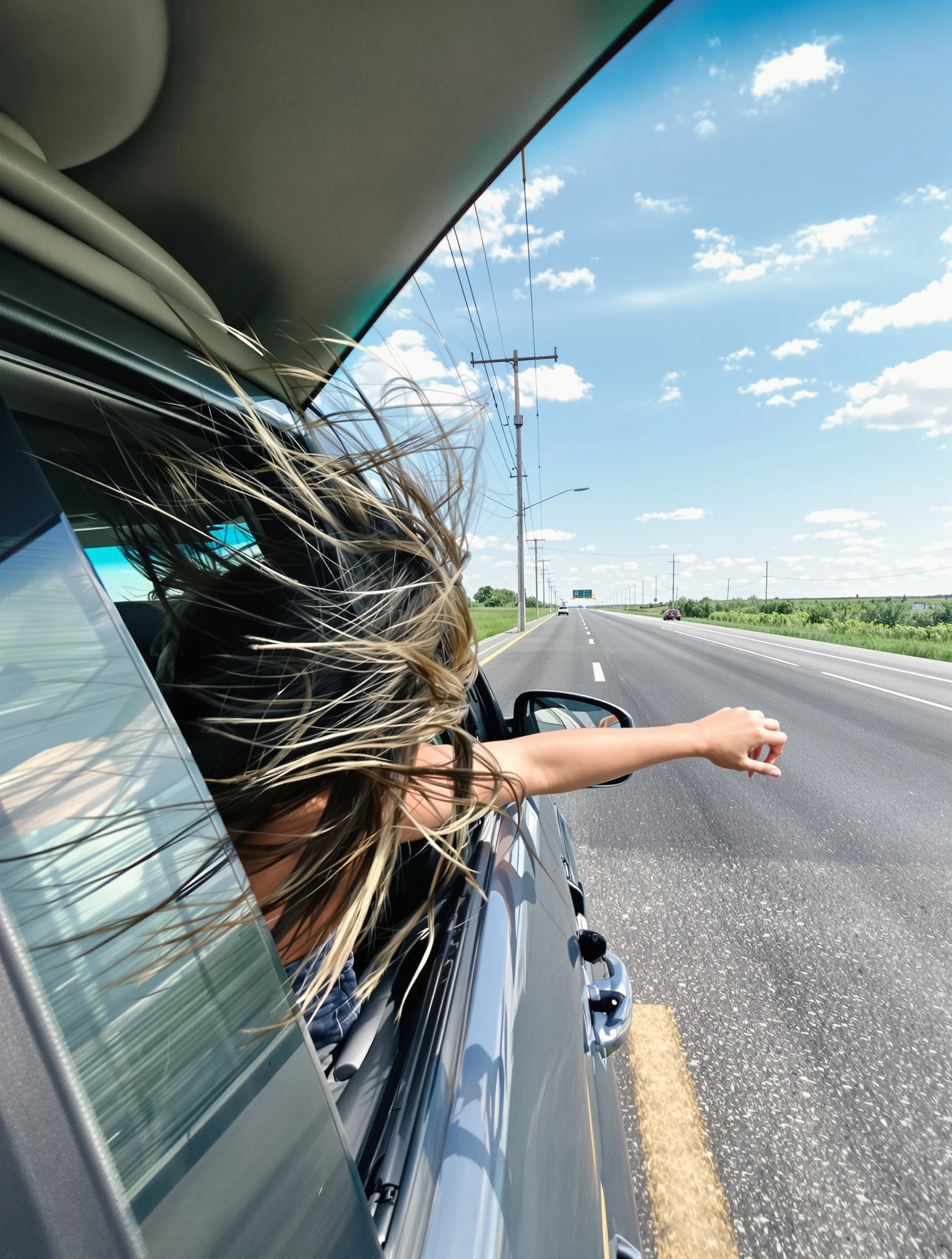 Woman on summer road trip, arm