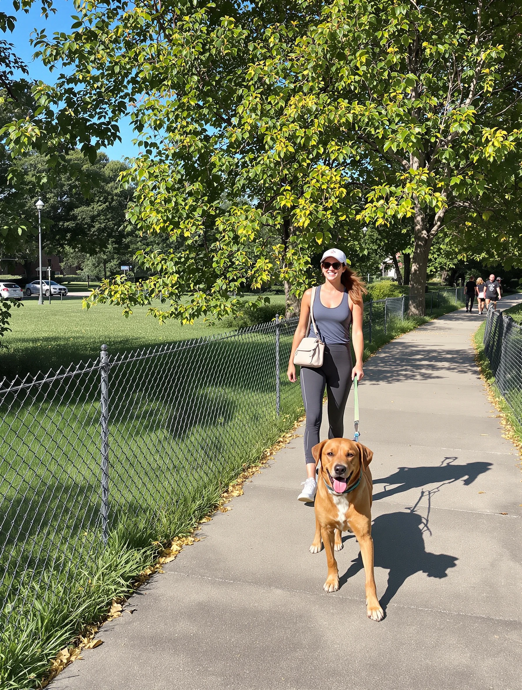 Woman walking her dog through 