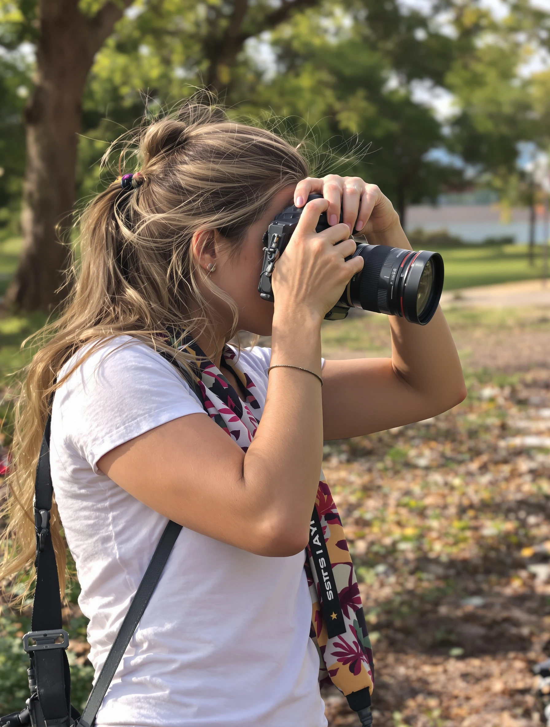 Female photographer shooting o