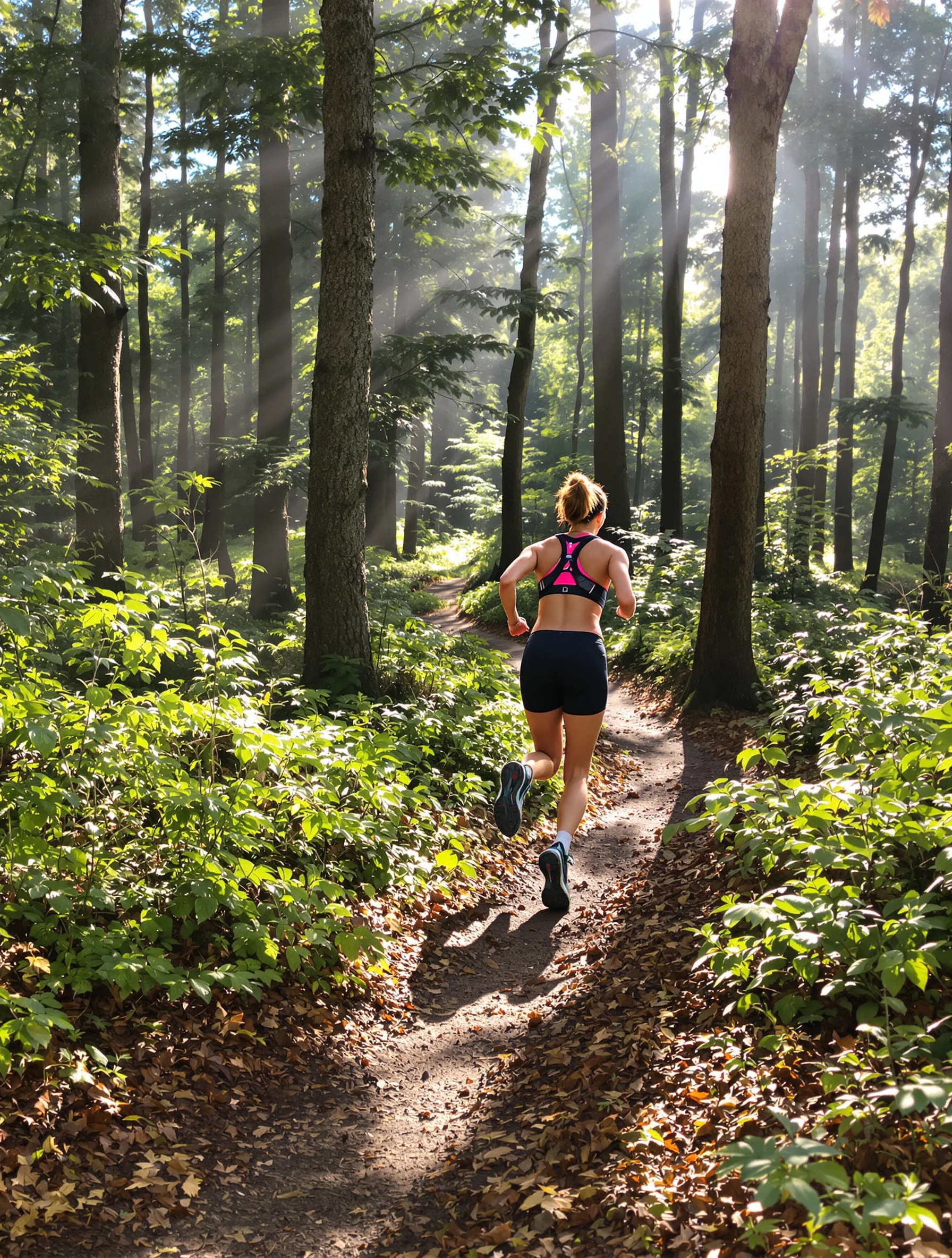 Athletic woman trail running t