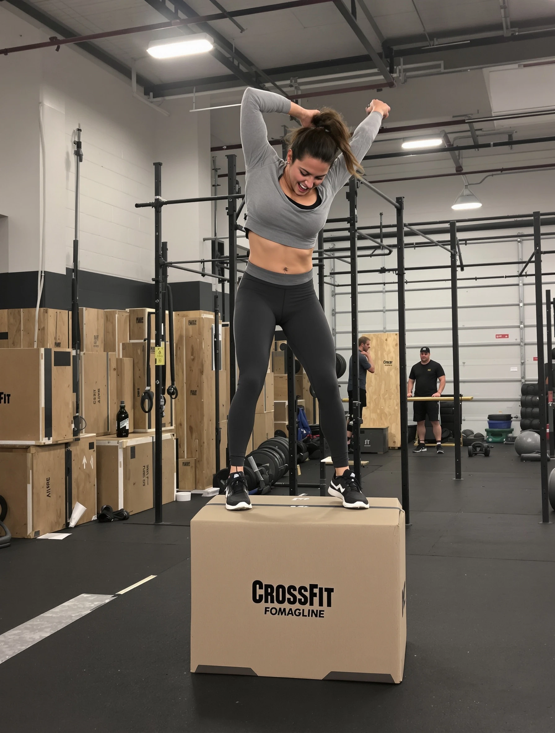 Woman doing a box jump at Cros