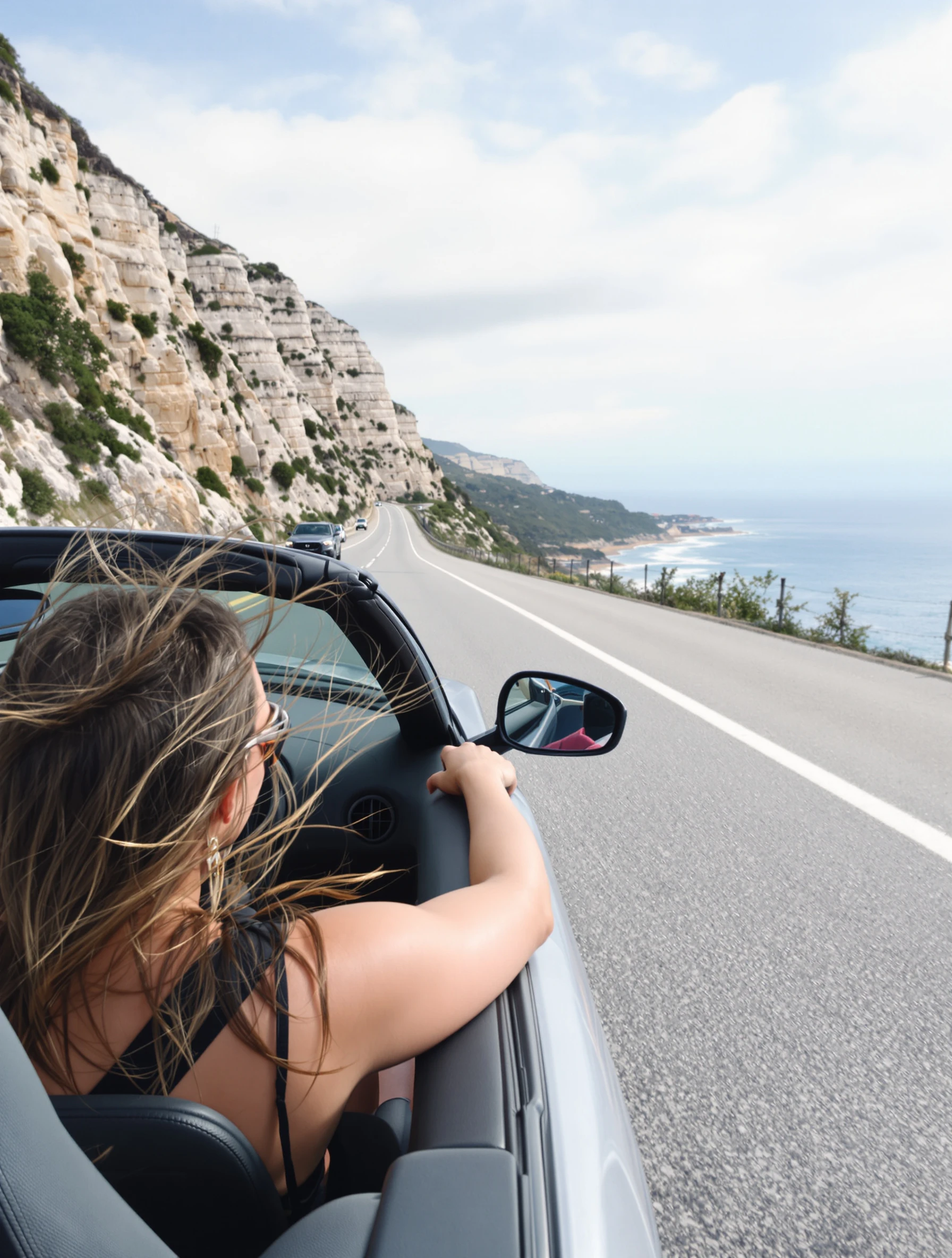 Woman driving convertible spor