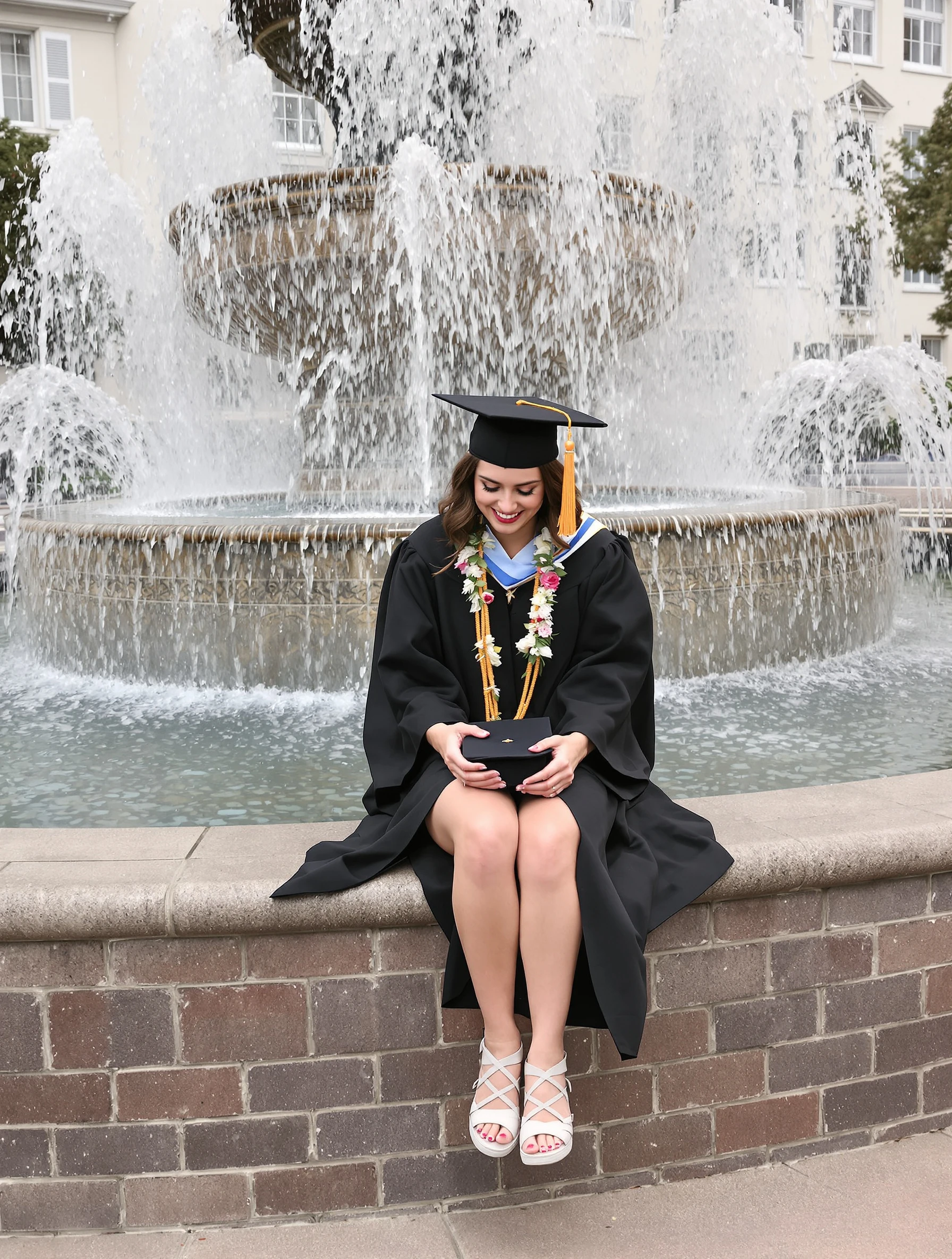 Graduate woman sitting on the 