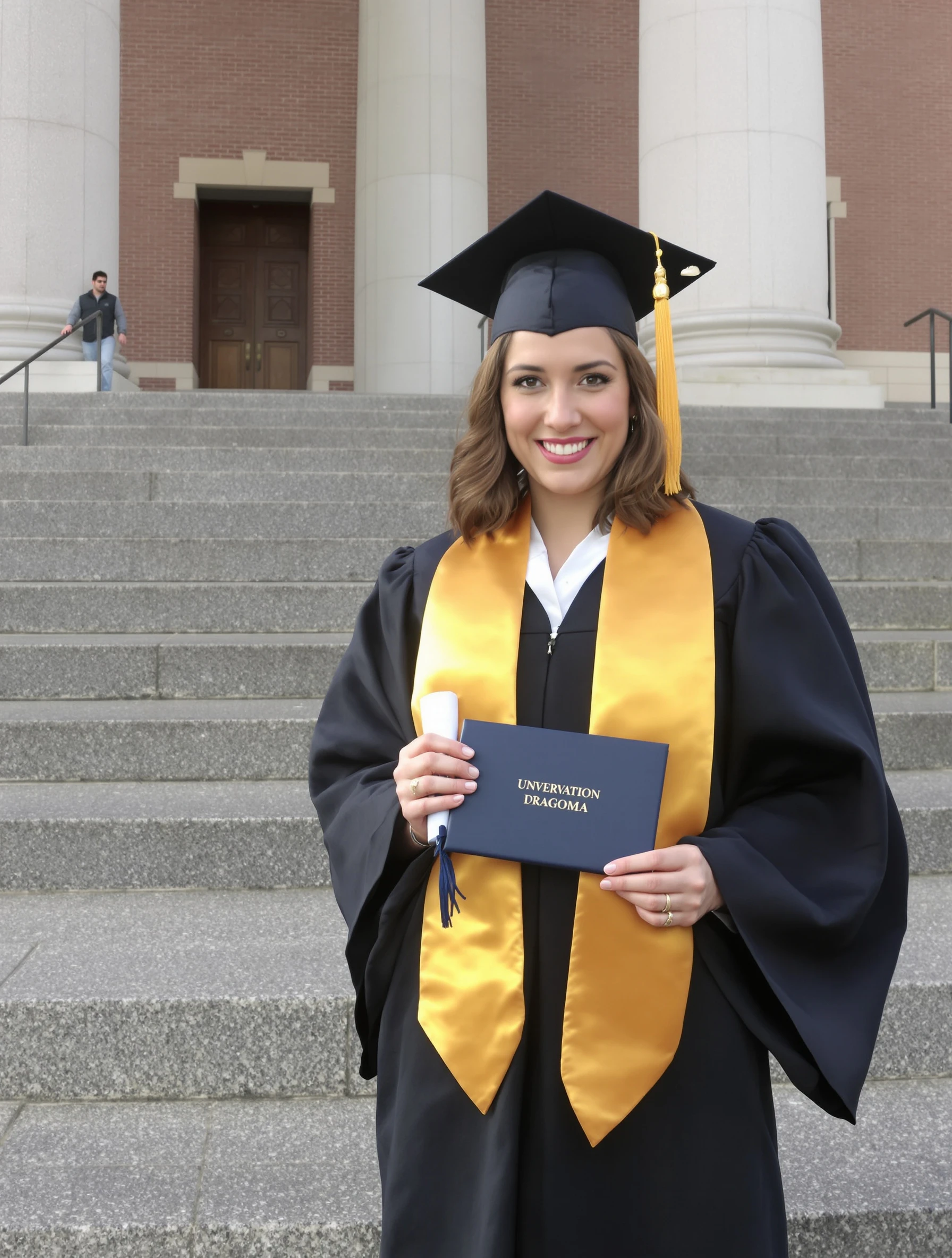 Woman in a graduation gown and