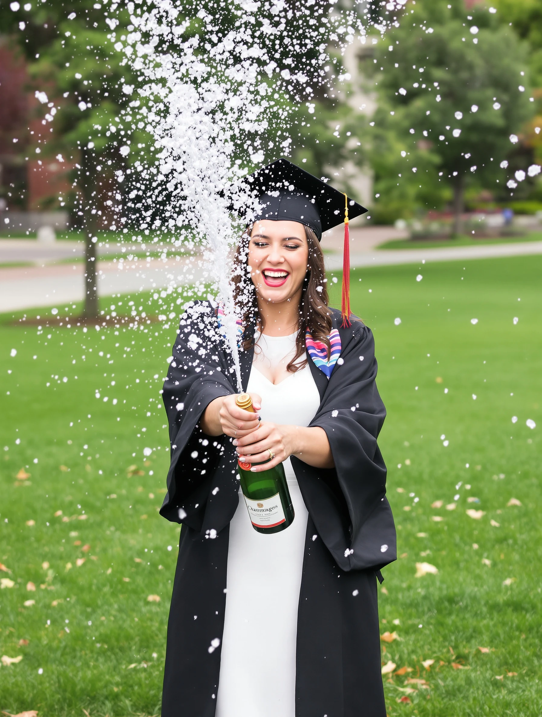 Woman in a white dress under a