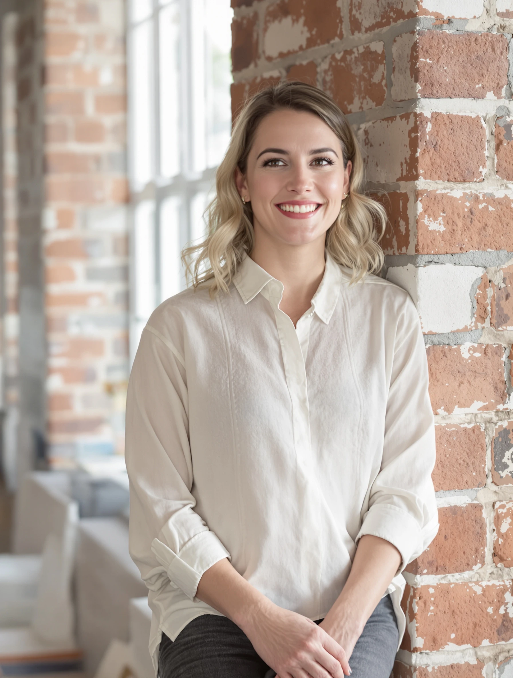 Headshot of a woman leaning on