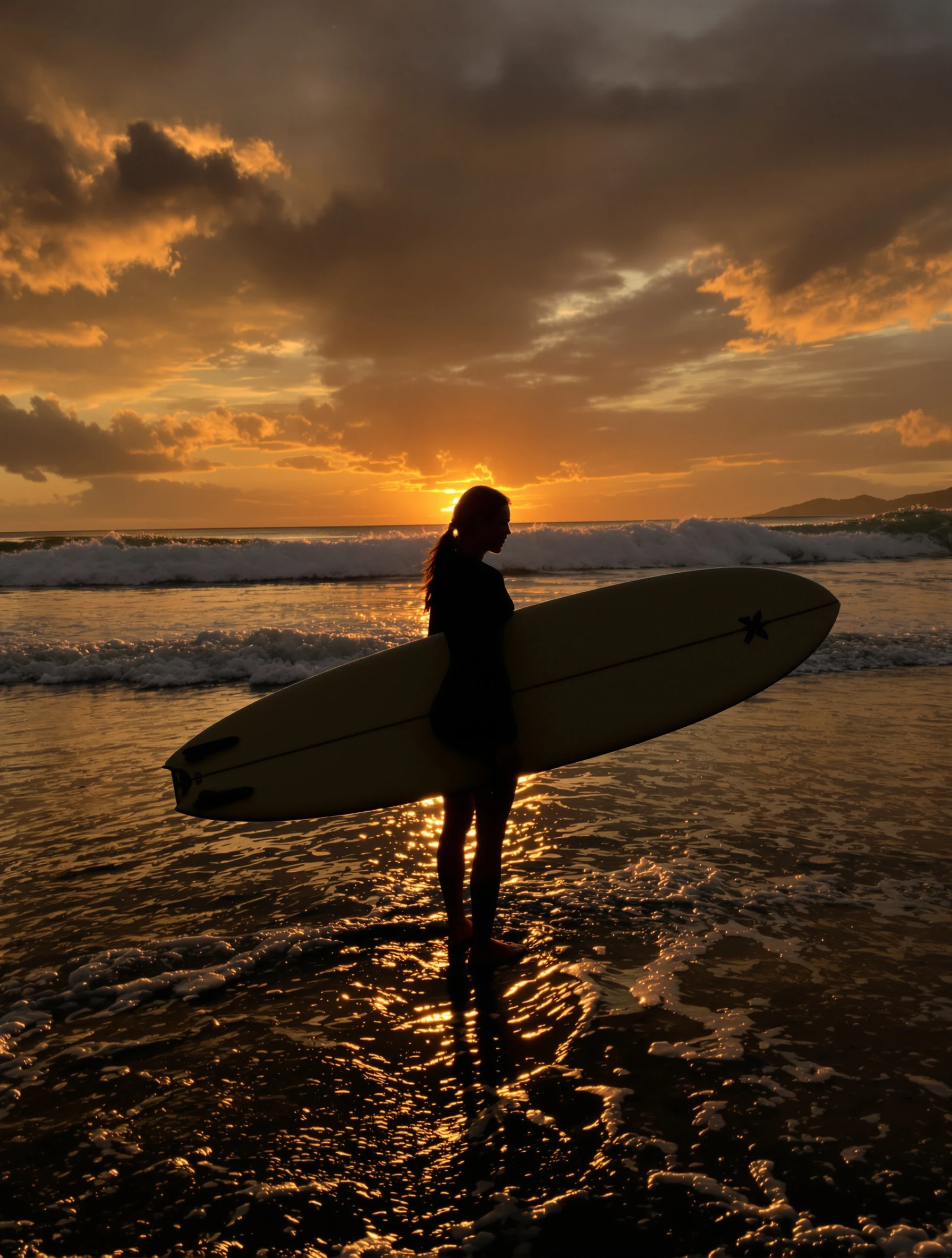 Woman on Bali beach at sunset 