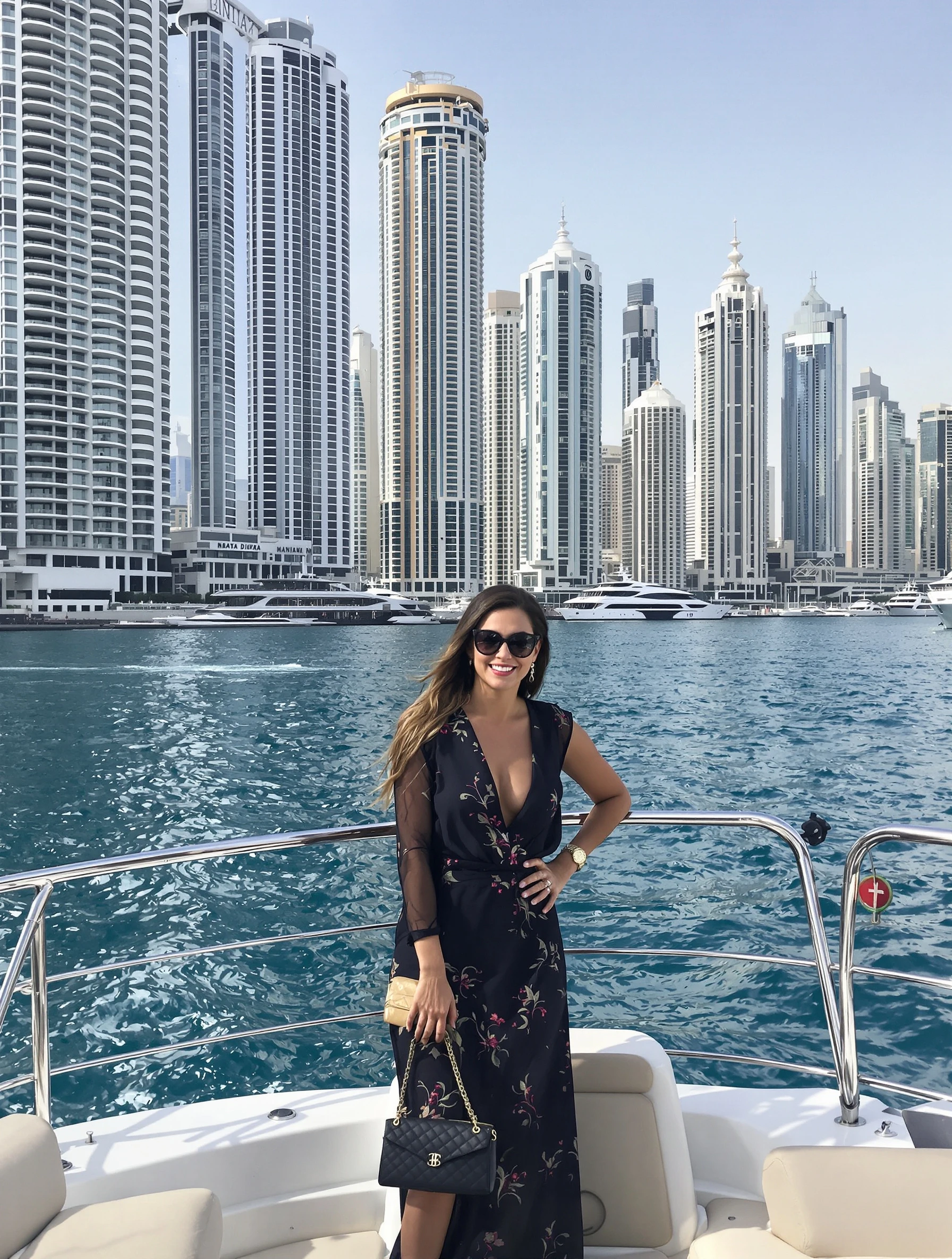 Woman on luxury yacht at Dubai