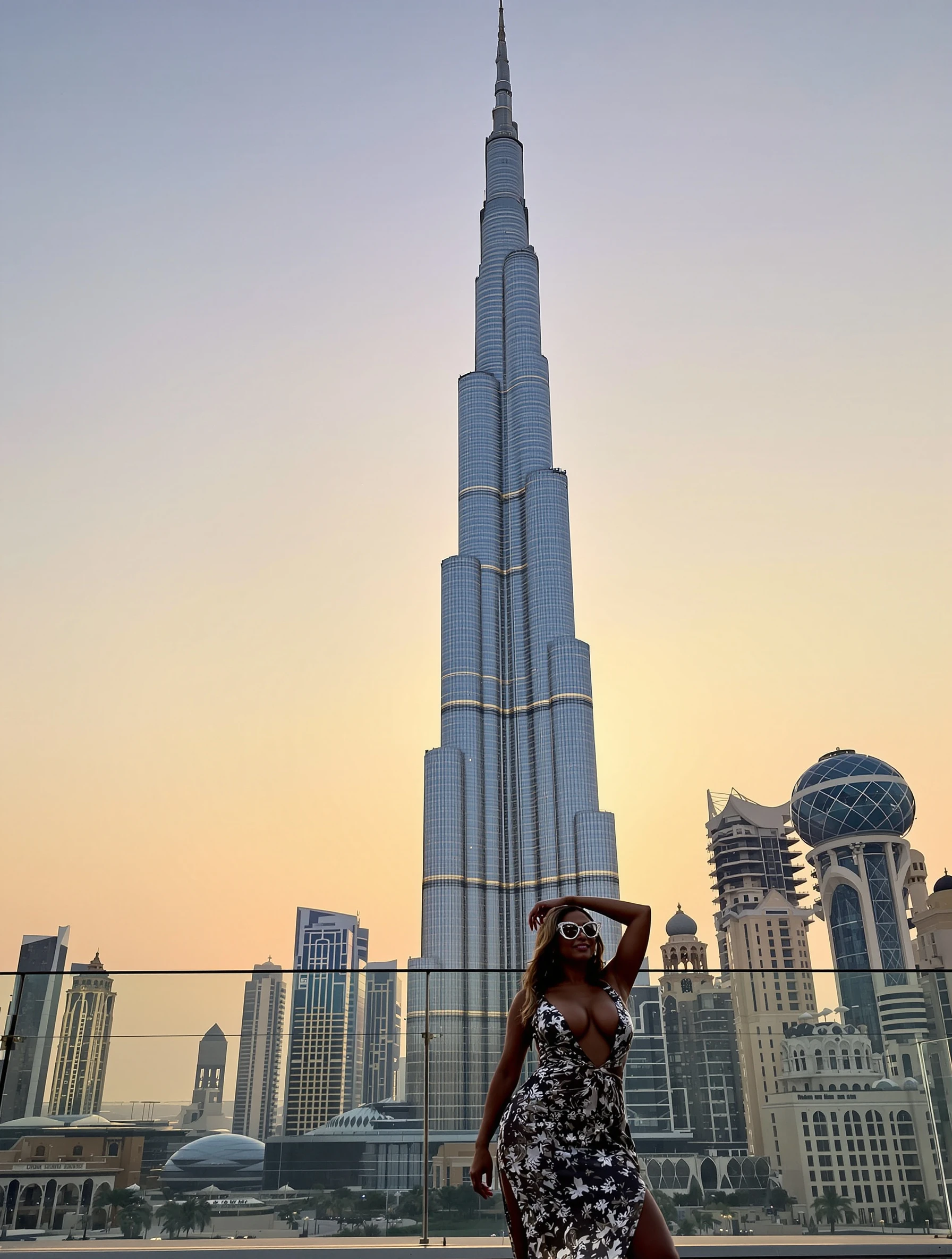 Woman posing with Burj Khalifa