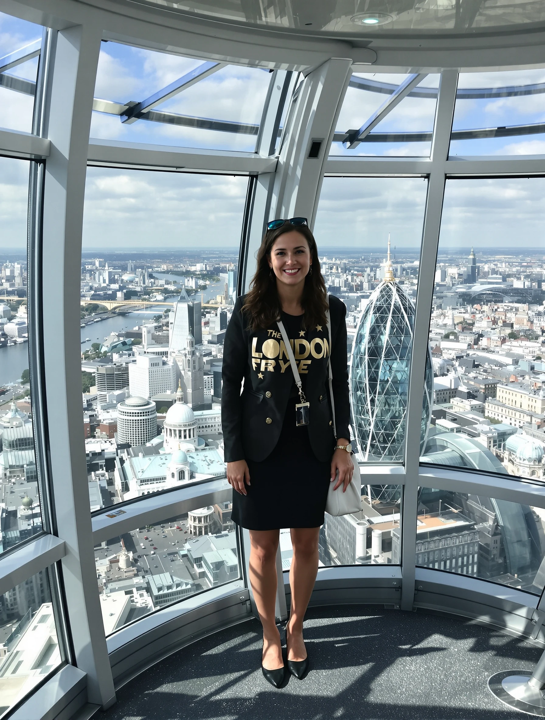 Woman at London Eye capsule wi