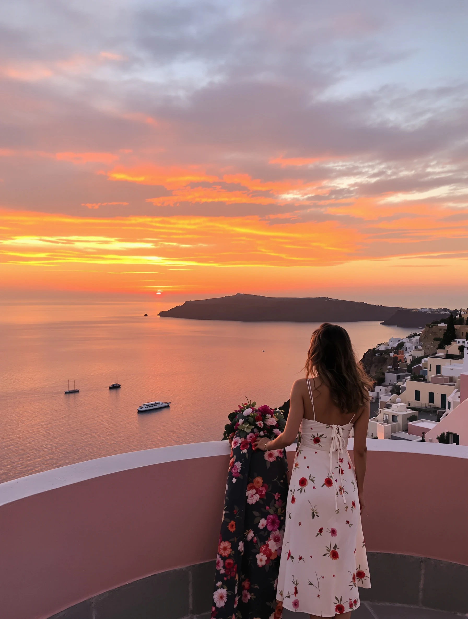 Woman watching famous Santorin