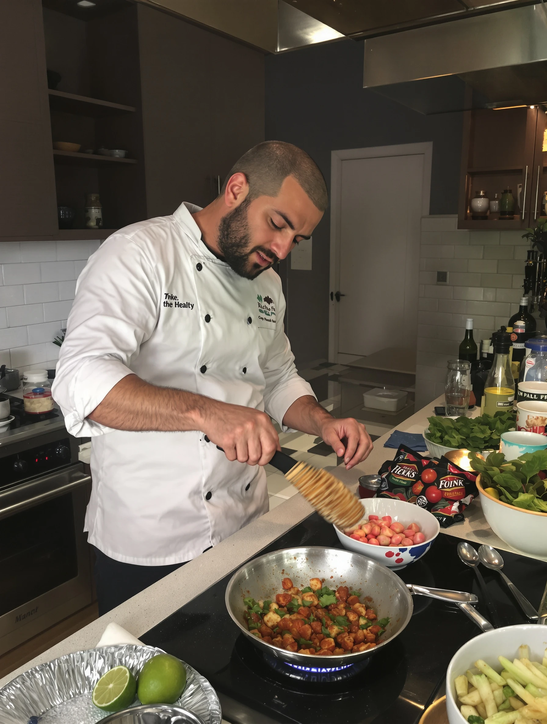 Man cooking healthy meal, home chef lifestyle content. Cooking content, meal preparation, healthy eating, culinary lifestyle.