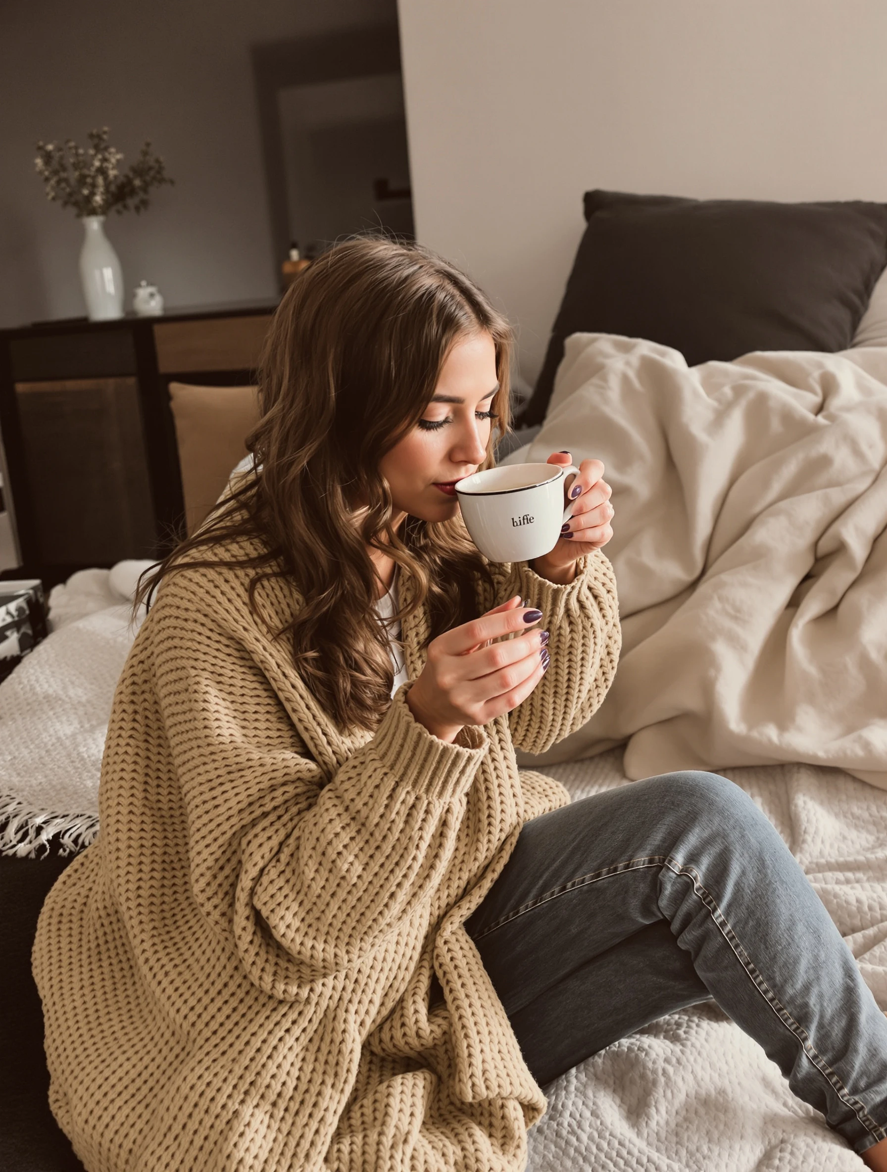 Woman in aesthetic morning rou