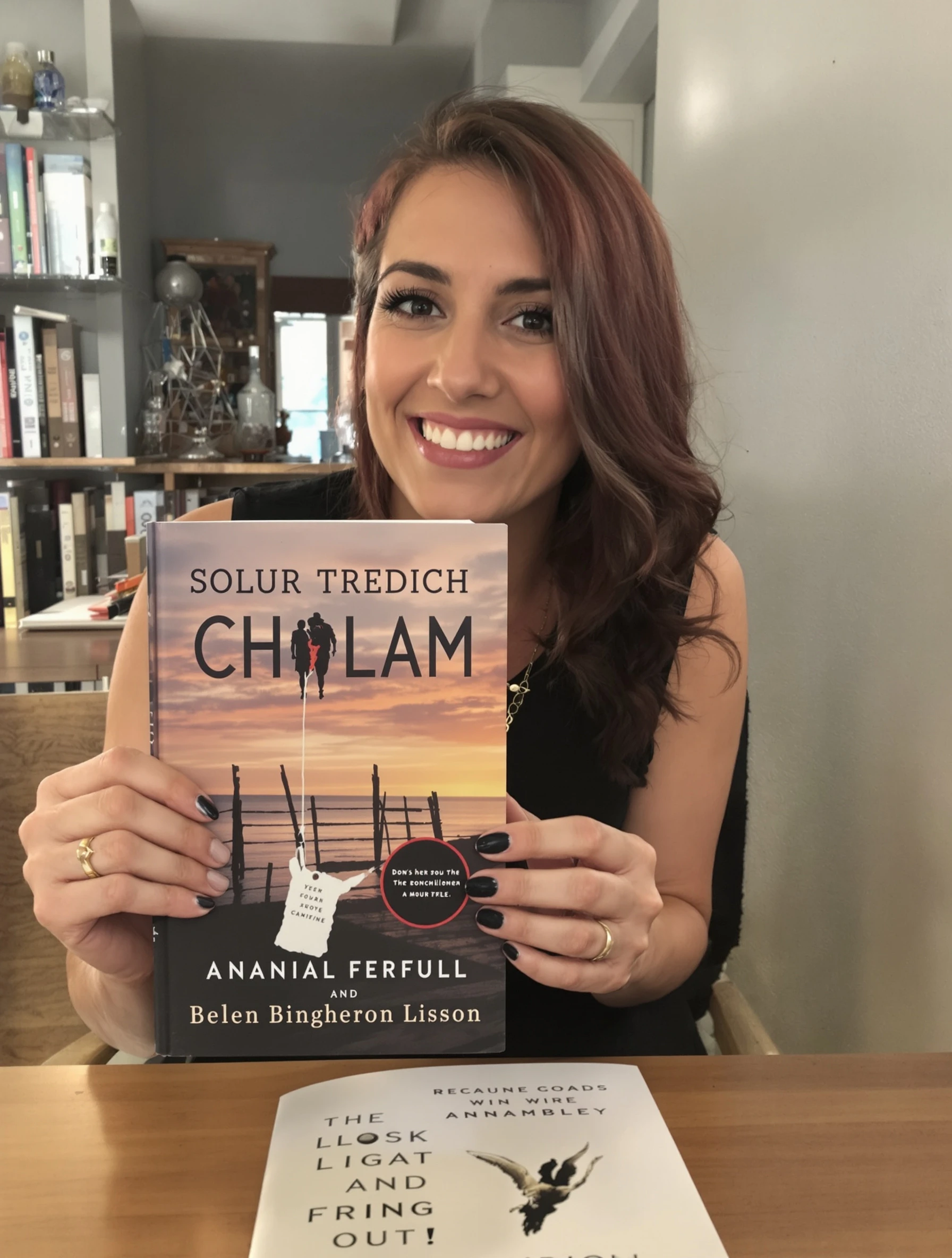 Woman holding book with reading recommendation enthusiasm. Book review, genuine literary love, reader community, authentic recommendation.