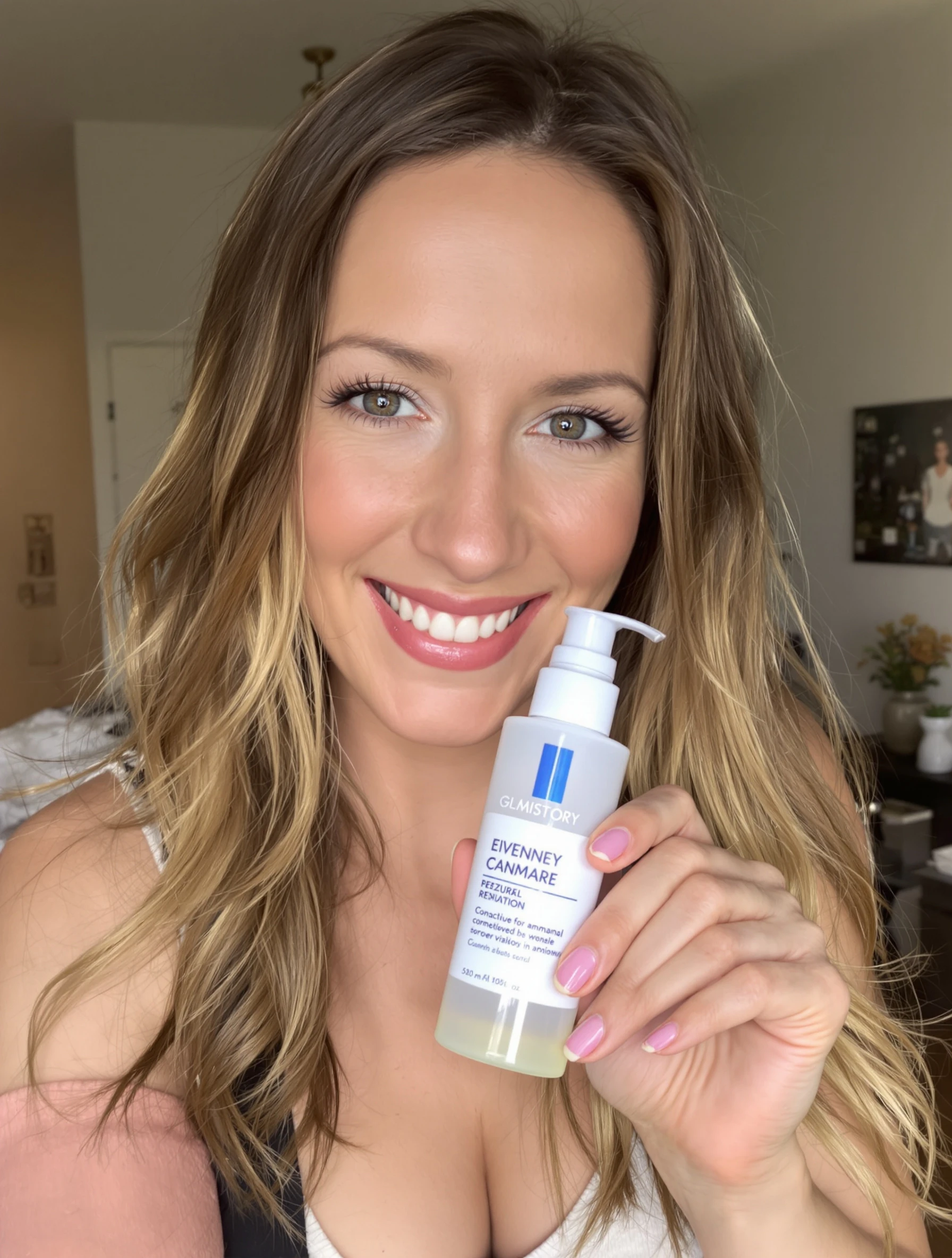Woman holding skincare product