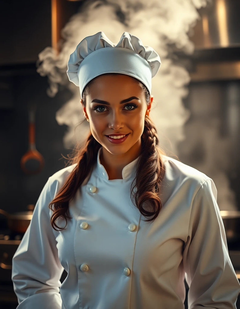 Chef in kitchen with background