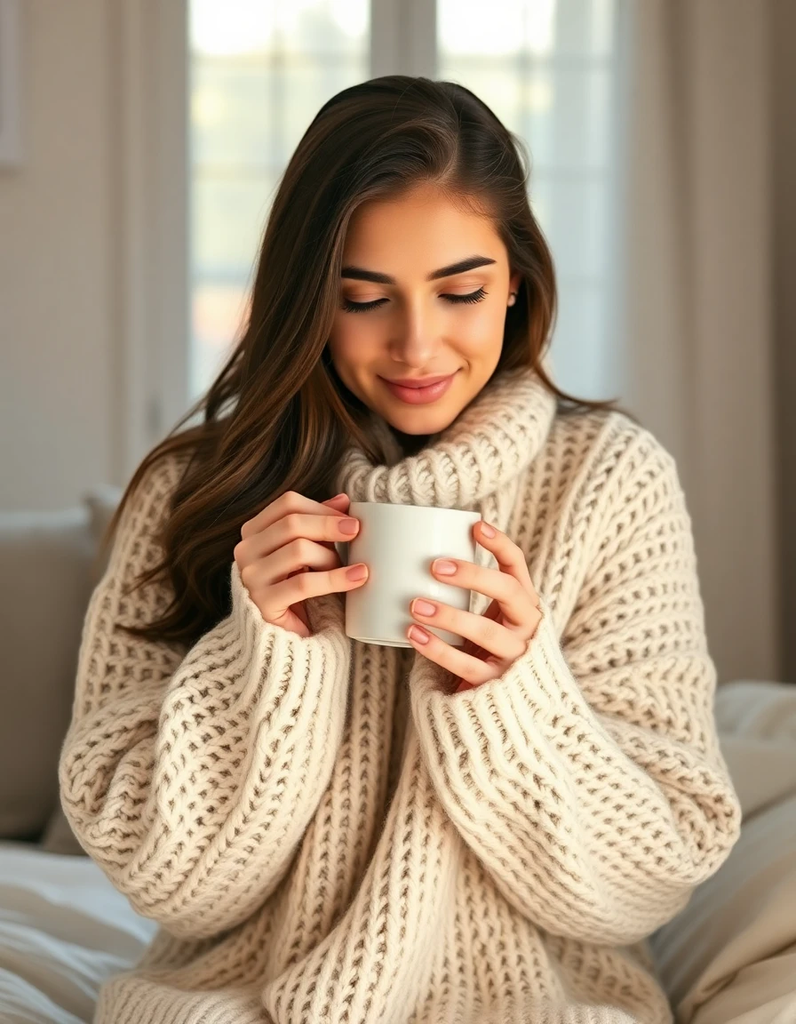 Woman holding coffee with background